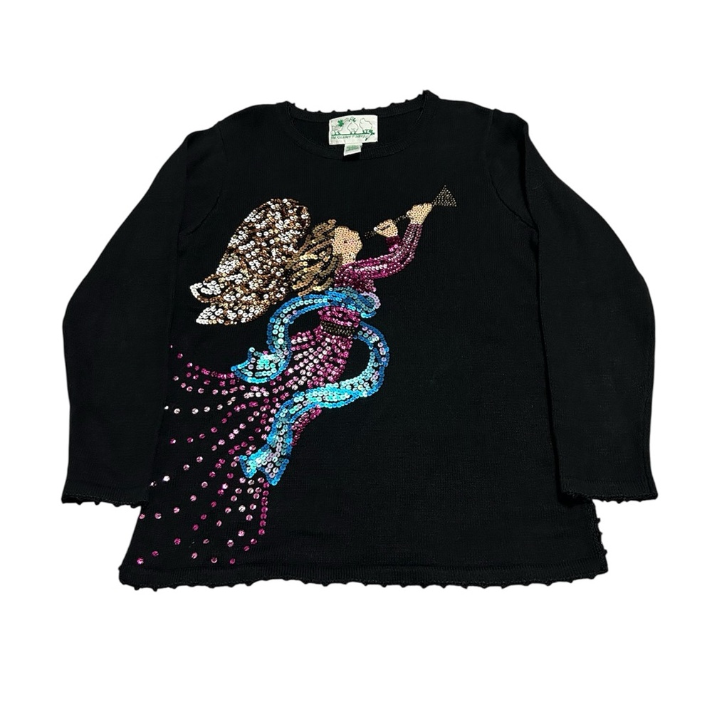 Vintage 90s Women’s Medium Christmas Angel Sequin Sweater